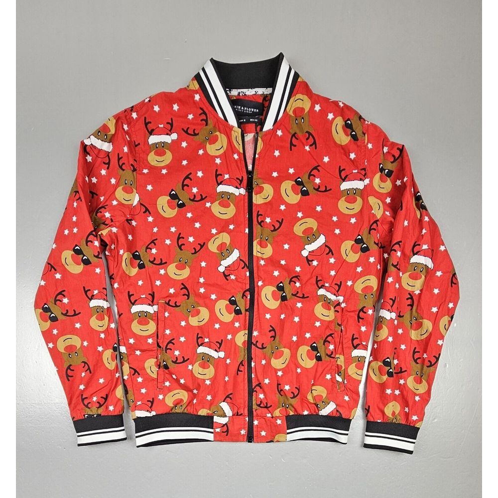 DENIM & FLOWER Ricky Singh Jacket Mens Mediunm. Christmas Rudolph‎ Reindeer